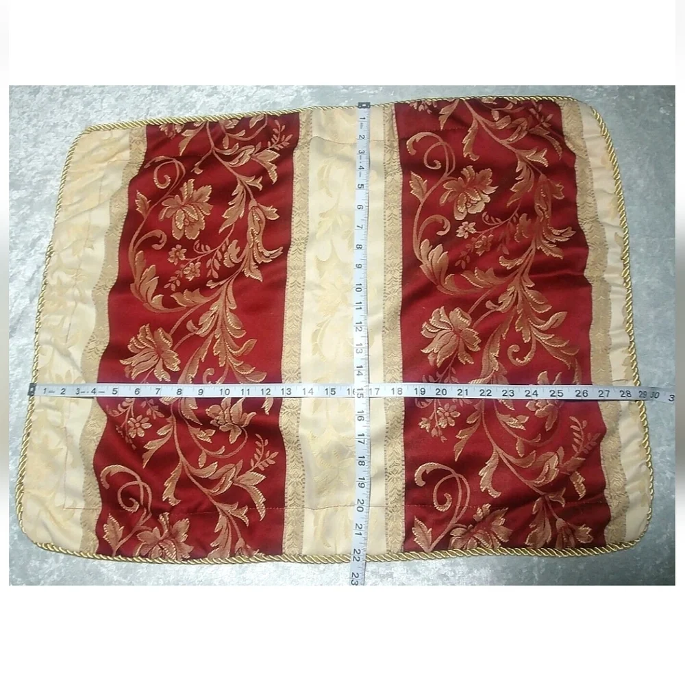 Shams Damask Print Gold & Burgundy Size Std/Queen w Gold bullion edges 29x22 Lux